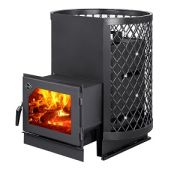 Банная печь дровяная Тигра в клетке «Восточная красавица» 15м3 В/К (Дверца EVO со стеклом) СЕРЕБРО