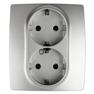 Розетка 2-ая «Эра» с/у, с/з, алюминий