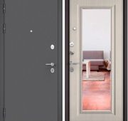Дверь мет Бульдорс «Зеркало» MASS90 Букле-графит/Дуб белый матовый Пр/2050*960