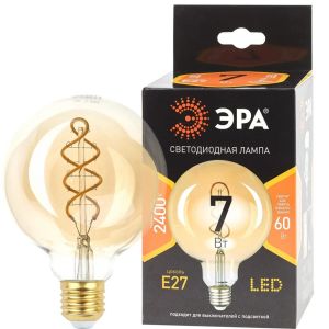 Лампа светодиодная 7Вт Е27 F-LED декор G95 2400 К спираль ЭРА