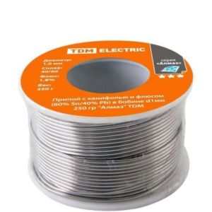 Припой с канифолью D-1 мм ,250гр пластиковая катушка АЛМАЗ