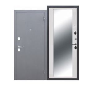 Дверь мет АФИНА«чёрный шёлк/серый бетон» ЗЕРКАЛО Пр/2050*860
